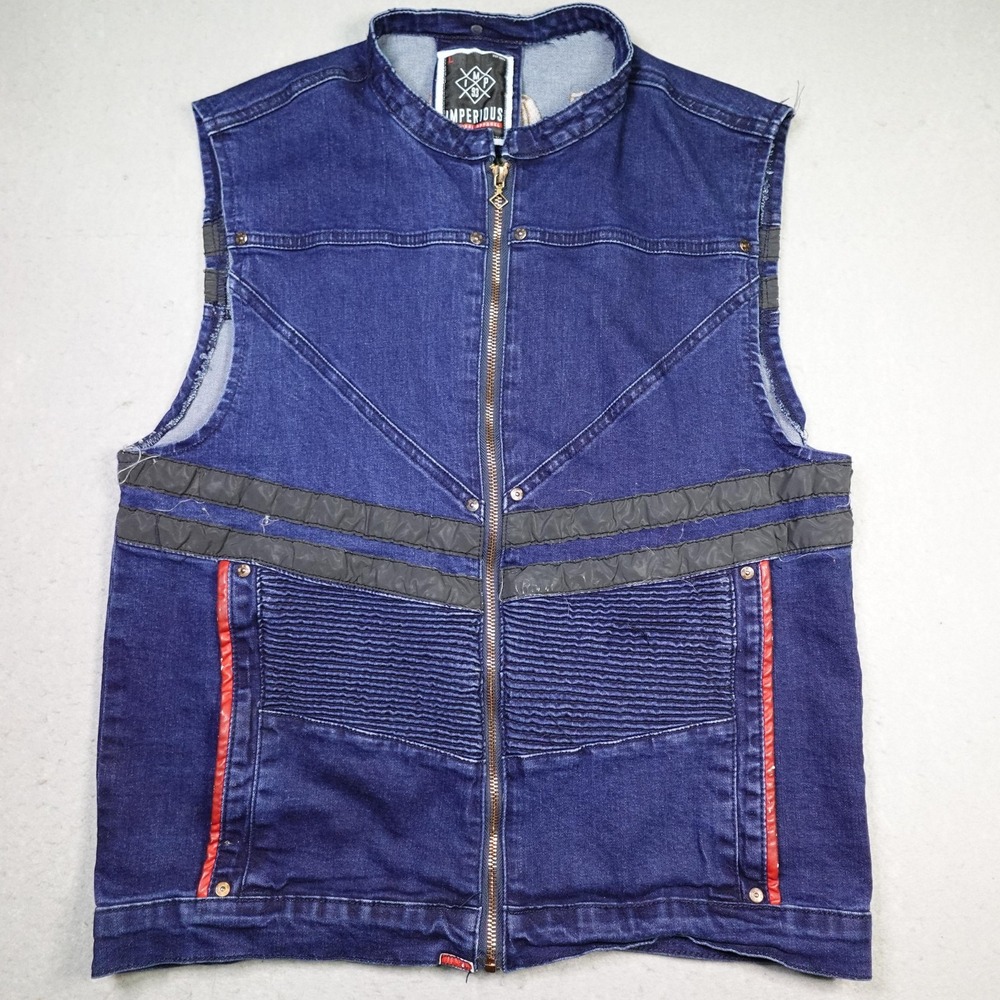 Imperious Vest Mens Large Blue Denim GOAT Rap Legends Biker Hip Hop Streetwear